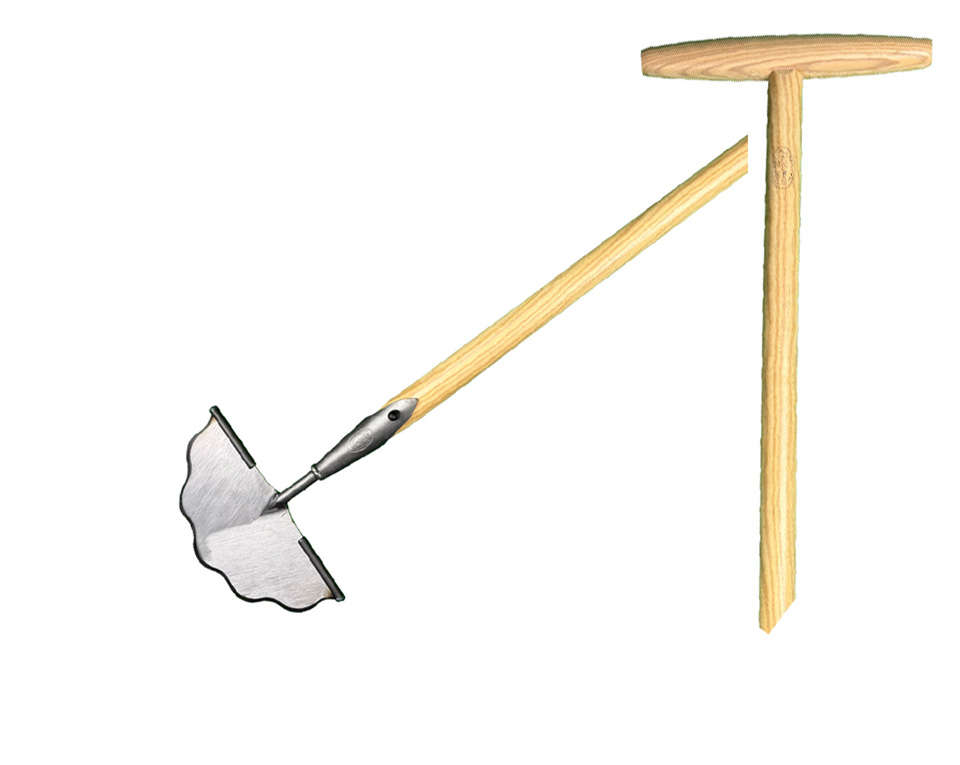 Graskantsteker gesmeed met golfsnede essen steel 850mm